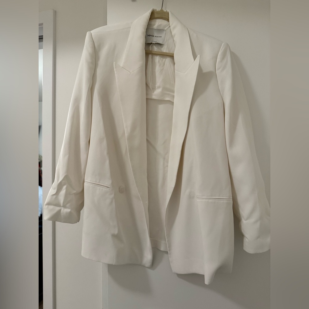 Mango White Open-Front Tailored Blazer